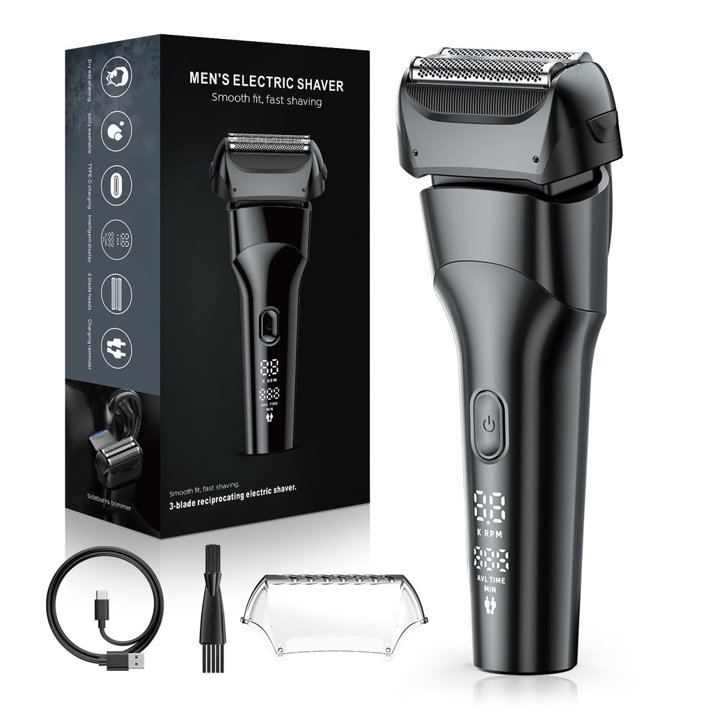 Revolving floating blade electric shaving razor with USB fast charging for men - digital display - full body water wash - beard trimming knife