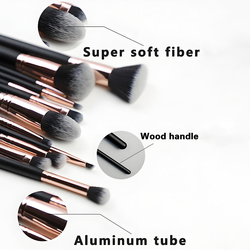 Pretty and Perfect A complete set of 16 makeup brush sets with  wooden handles and soft fiber bristles, suitable for professional makeup application.