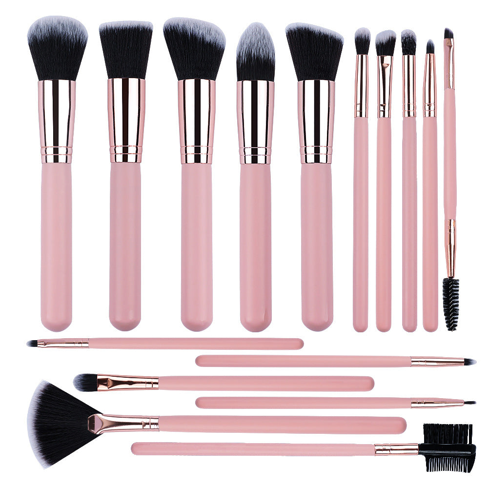 Pretty and Perfect A complete set of 16 makeup brush sets with  wooden handles and soft fiber bristles, suitable for professional makeup application.